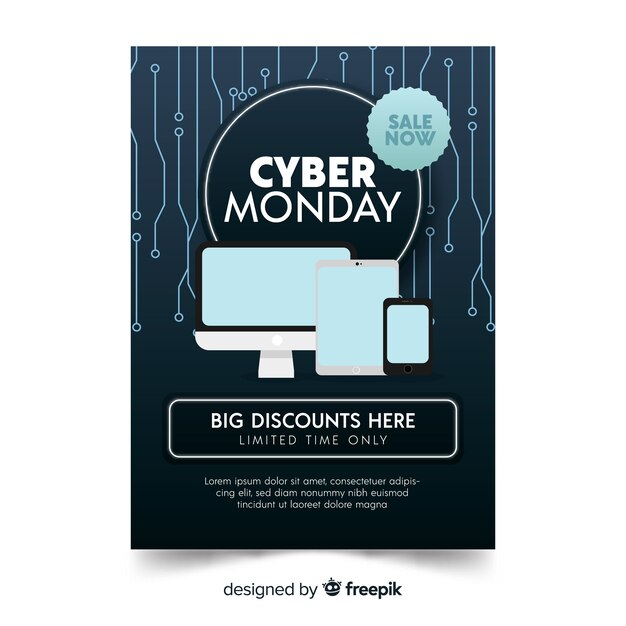 Modèle de flyer Cyber ​​lundi avec design plat