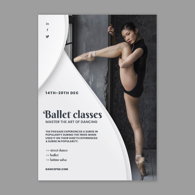 Vecteur gratuit modèle de flyer de danse avec photo