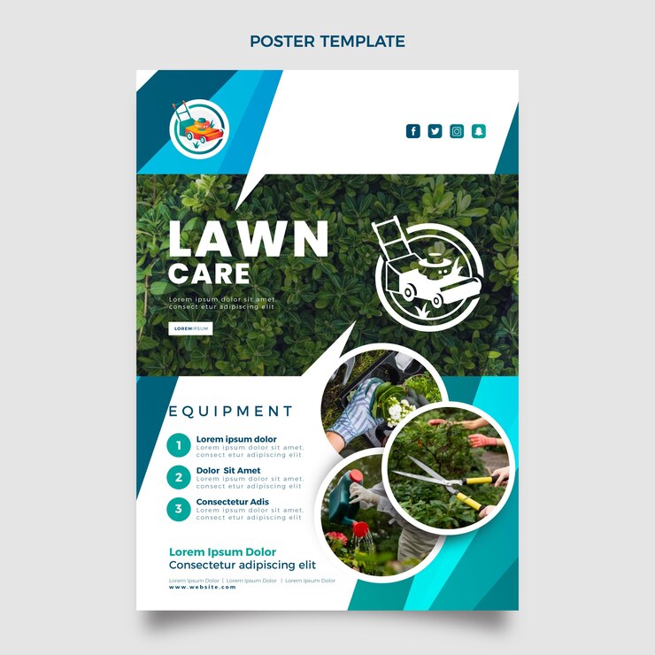 Vecteur gratuit modèle de flyer dégradé pour l'entretien des pelouses