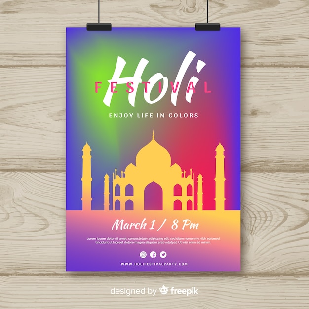 Vecteur gratuit modèle de flyer du festival holi