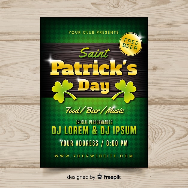 Vecteur gratuit modèle de flyer du jour de st. patrick