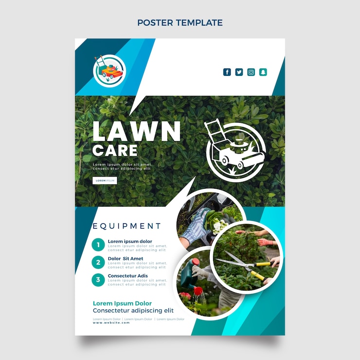 Vecteur gratuit modèle de flyer d'entretien des pelouses en dégradé