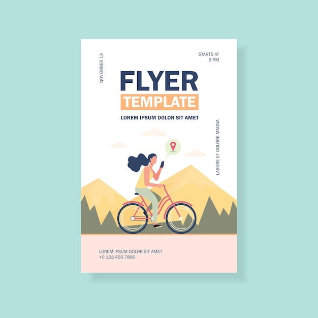 Modèle De Flyer Femme Vélo Par Montagnes