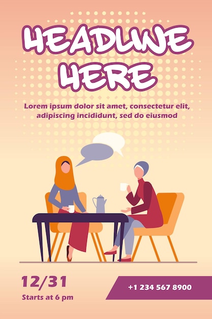 Modèle De Flyer De Femmes Musulmanes Se Réunissant Dans Un Café Arabe