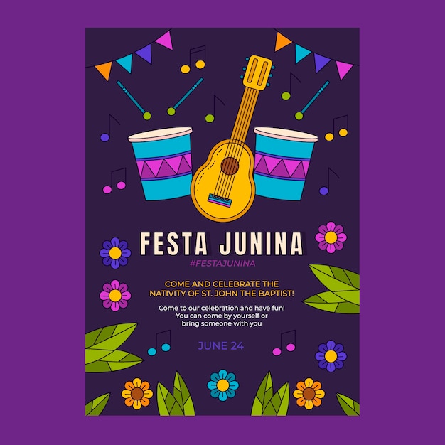 Modèle De Flyer Festas Juninas Dessiné à La Main