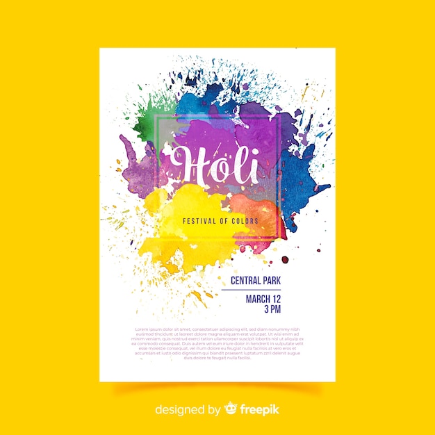 Vecteur gratuit modèle de flyer festival aquarelle holi