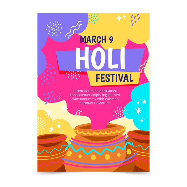 Vecteur gratuit modèle de flyer festival holi dessiné à la main