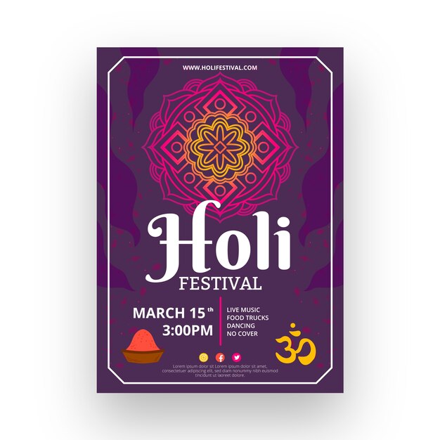 Modèle De Flyer Festival Holi Dessiné à La Main