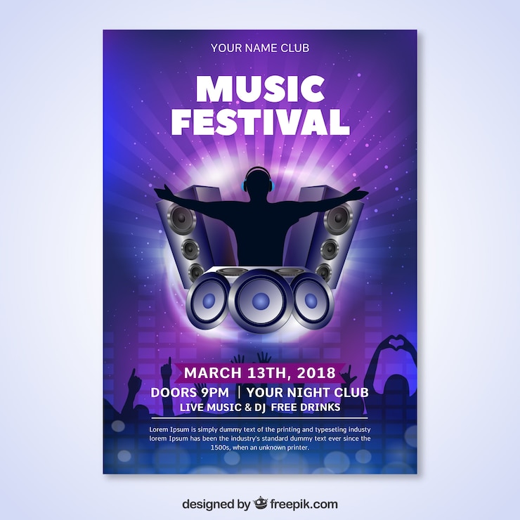 Vecteur gratuit modèle de flyer festival de musique brillante