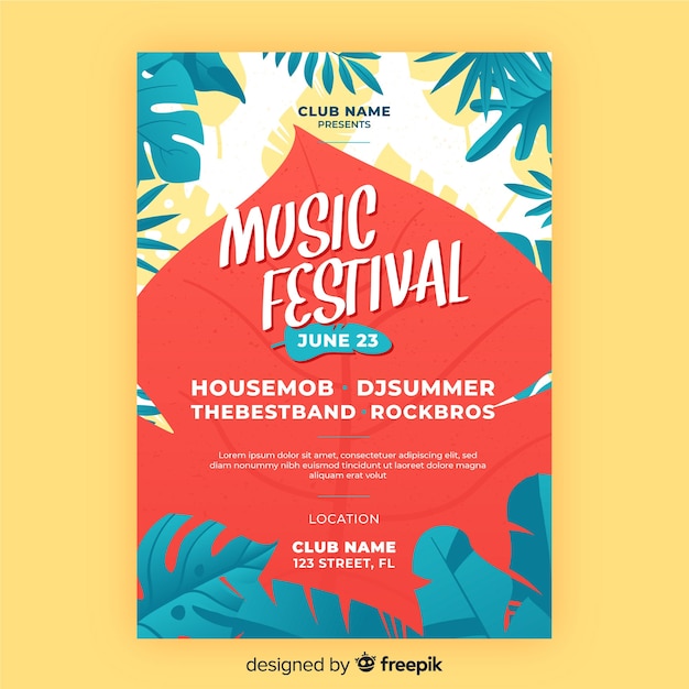 Vecteur gratuit modèle de flyer festival de musique