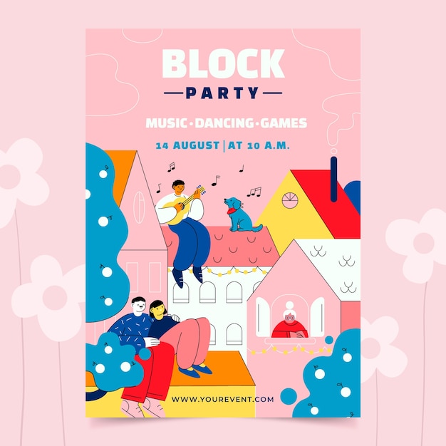 Modèle De Flyer De Fête De Bloc Design Plat