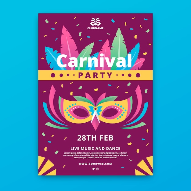 Modèle De Flyer Fête Carnaval Design Plat