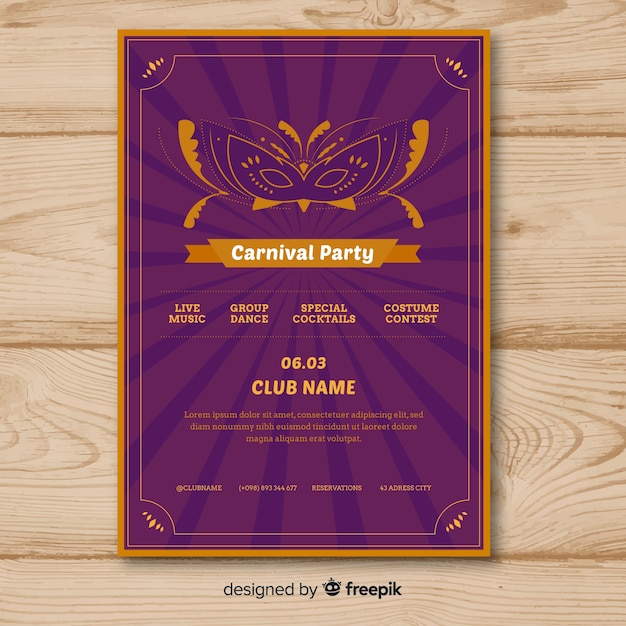 Modèle De Flyer Fête De Carnaval Plat