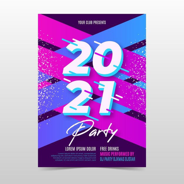 Vecteur gratuit modèle de flyer de fête design plat nouvel an 2021