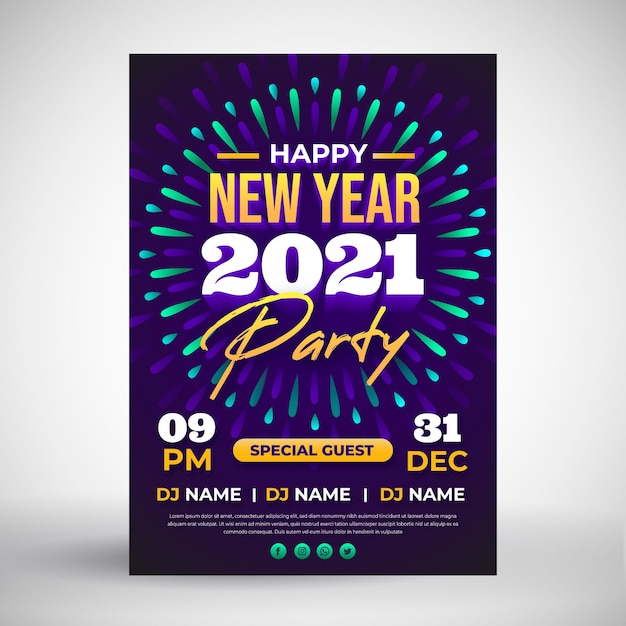 Vecteur gratuit modèle de flyer de fête du nouvel an 2021 au design plat