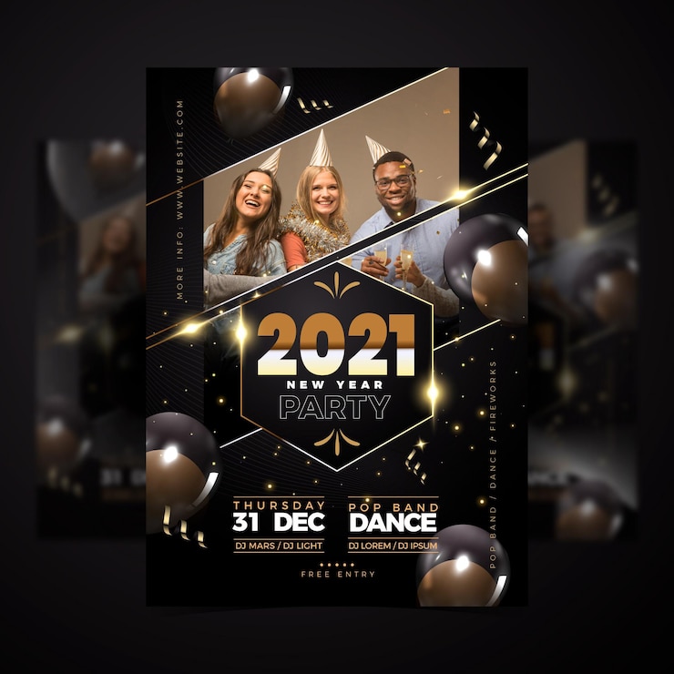 Vecteur gratuit modèle de flyer de fête du nouvel an 2021