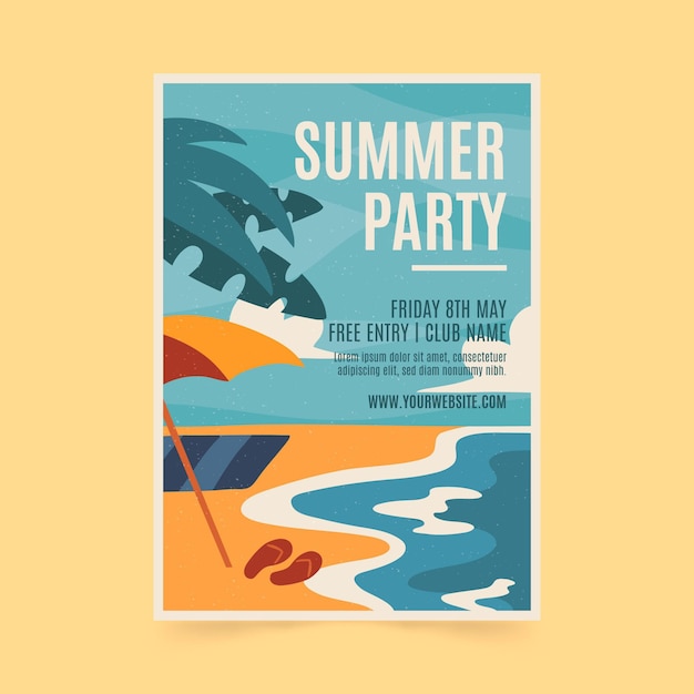 Vecteur gratuit modèle de flyer de fête d'été avec plage