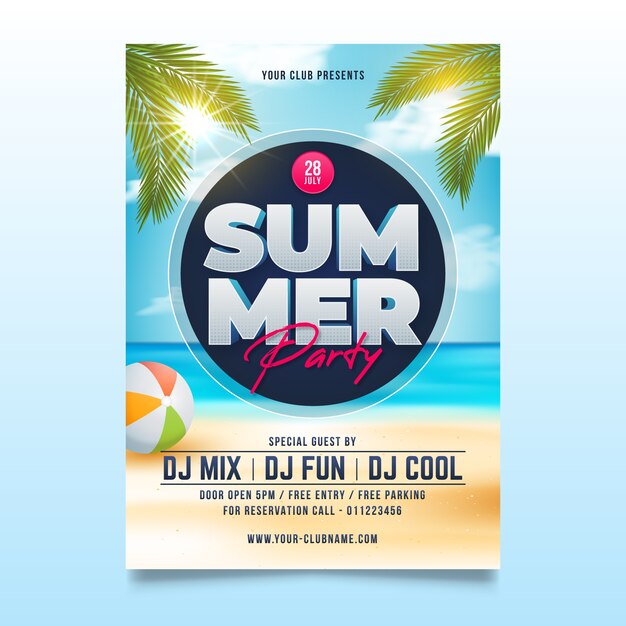 Modèle de flyer de fête d'été réaliste