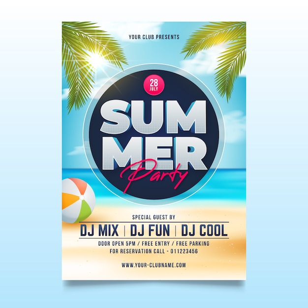 Modèle de flyer de fête d'été réaliste