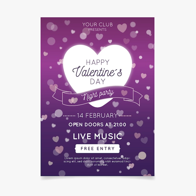 Vecteur gratuit modèle de flyer fête floue saint valentin