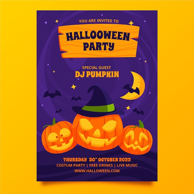 Vecteur gratuit modèle de flyer de fête d'halloween plat vertical dessiné à la main