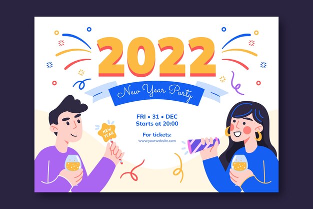 Modèle de flyer de fête de nouvel an plat