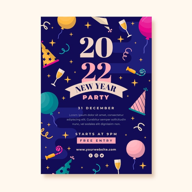 Vecteur gratuit modèle de flyer de fête de nouvel an plat