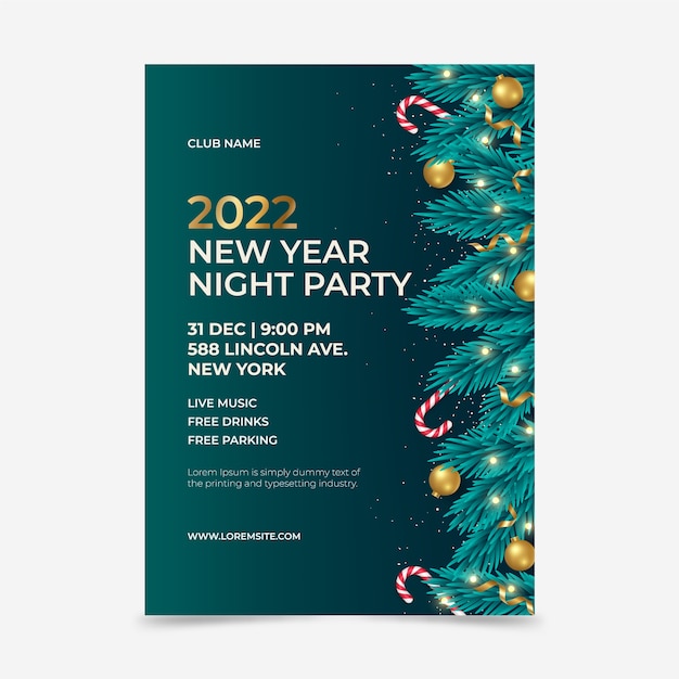 Modèle de flyer de fête de nouvel an réaliste