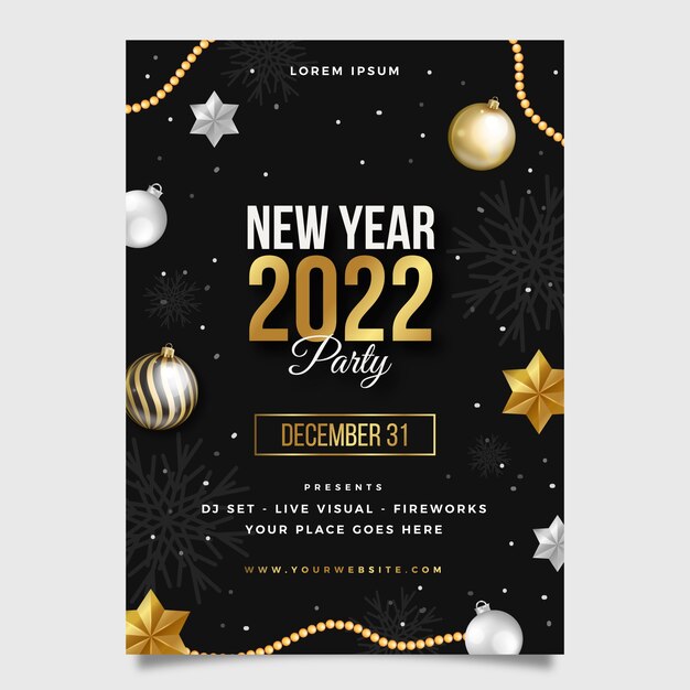 Modèle de flyer de fête de nouvel an réaliste