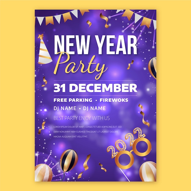 Vecteur gratuit modèle de flyer de fête de nouvel an réaliste