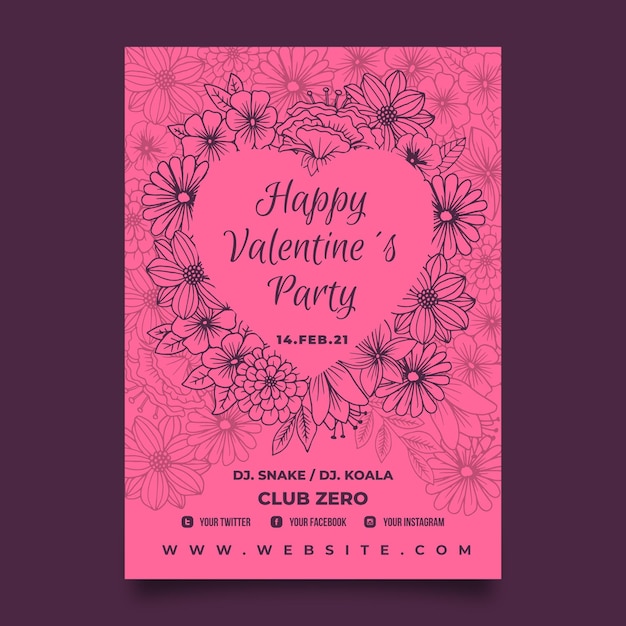 Modèle De Flyer De Fête De La Saint-valentin Dessiné à La Main