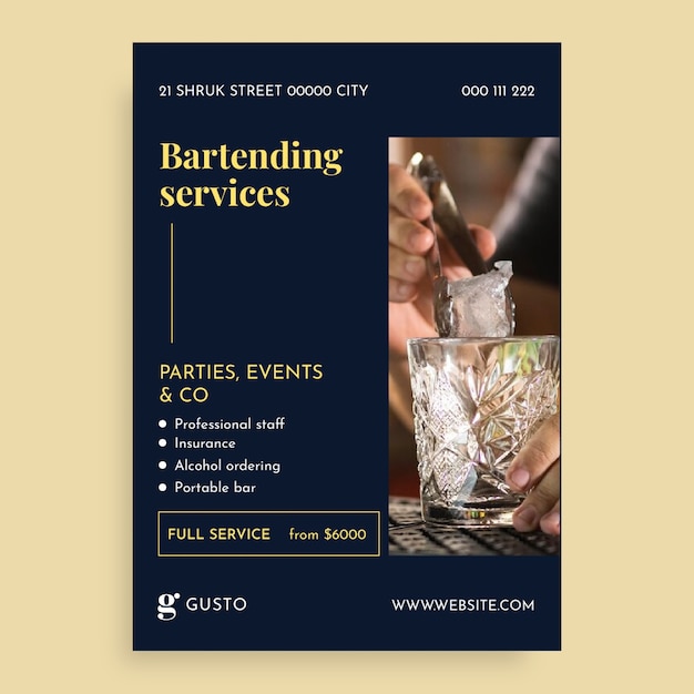 Vecteur gratuit modèle de flyer de fête de service de barman