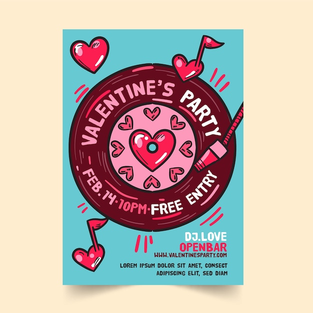 Modèle De Flyer Fête Valentine Dessiné à La Main