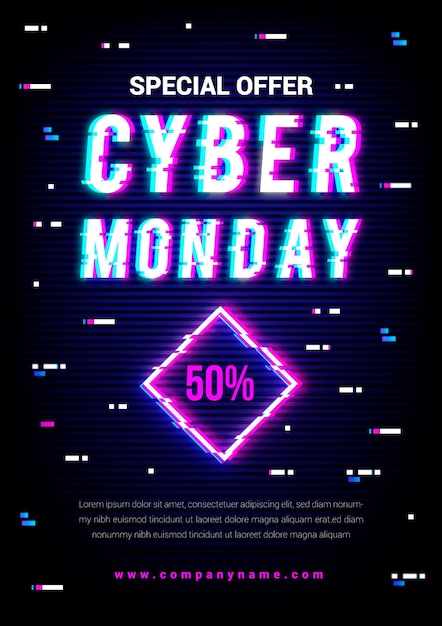 Vecteur gratuit modèle de flyer glitch cyber lundi