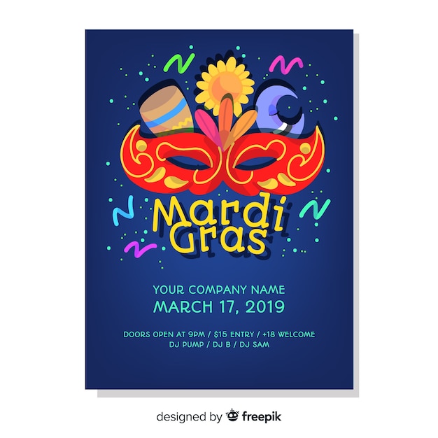 Vecteur gratuit modèle de flyer mardi gras