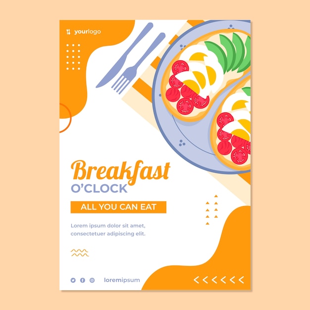 Vecteur gratuit modèle de flyer de petit déjeuner dessiné à la main