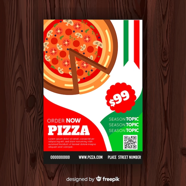 Vecteur gratuit modèle de flyer pizza simple