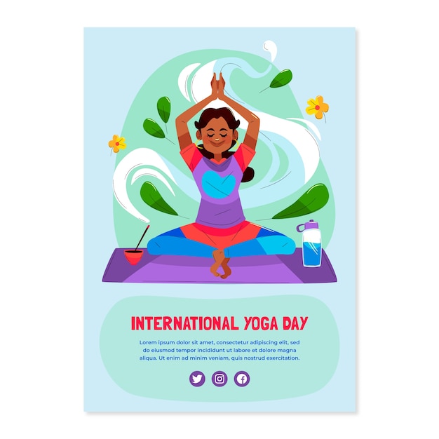 Vecteur gratuit modèle de flyer plat pour la journée internationale du yoga