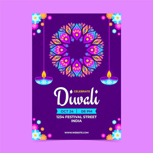 Modèle De Flyer Plat Vertical Pour La Célébration De Diwali