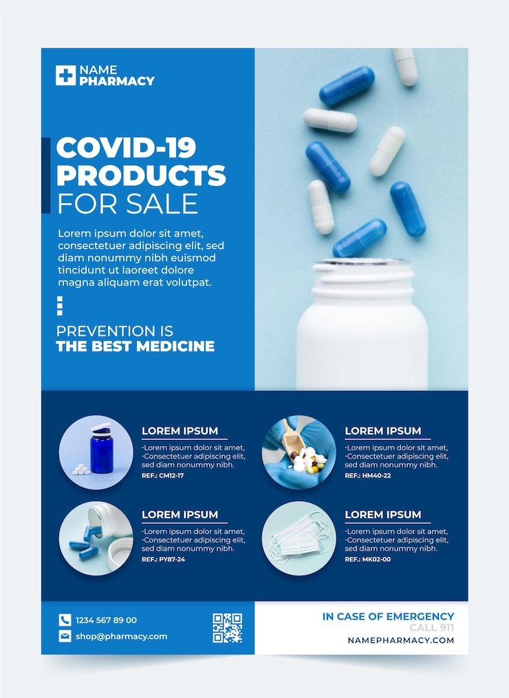 Vecteur gratuit modèle de flyer de produits médicaux de coronavirus avec photo