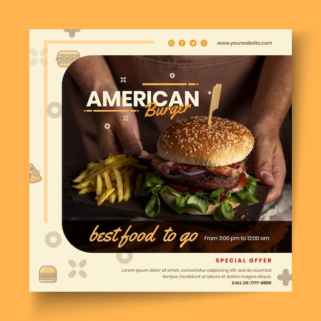 Vecteur gratuit modèle de flyer de pub de cuisine américaine