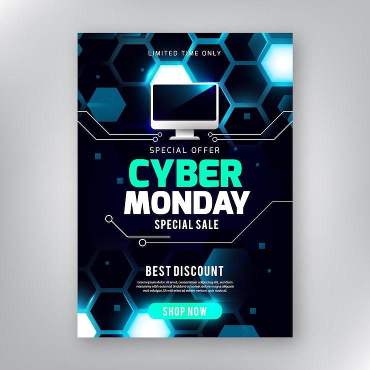 Vecteur gratuit modèle de flyer réaliste cyber monday