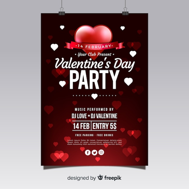 Vecteur gratuit modèle de flyer réaliste fête de la saint-valentin