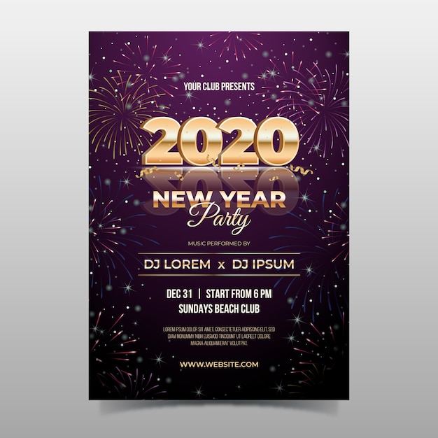 Modèle de flyer réaliste pour la fête du Nouvel An