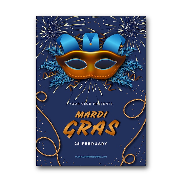 Modèle De Flyer Réaliste Pour Mardi Gras