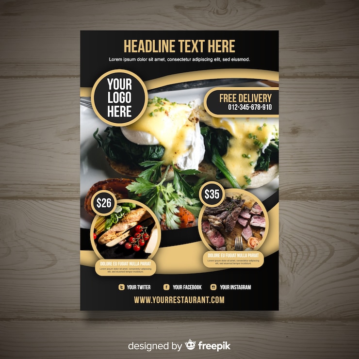 Vecteur gratuit modèle de flyer restaurant gastronomique moderne