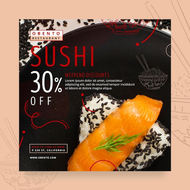 Vecteur gratuit modèle de flyer de restaurant japonais