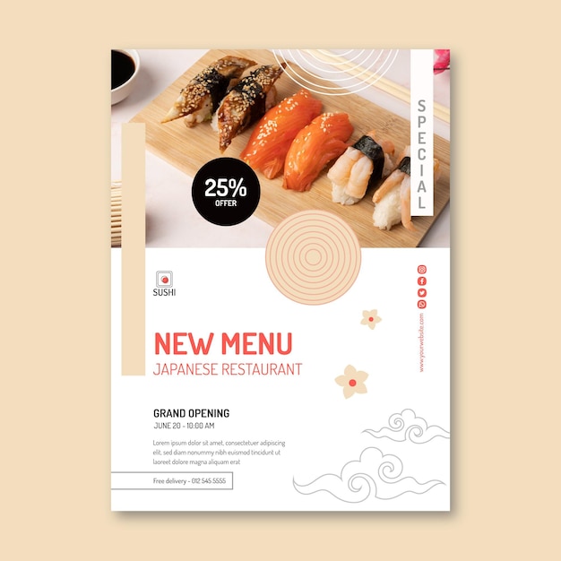 Vecteur gratuit modèle de flyer de restaurant japonais