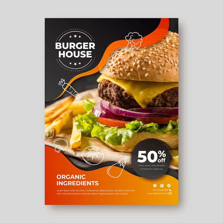 Vecteur gratuit modèle de flyer de restaurant de nourriture délicieuse