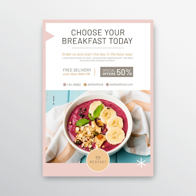 Vecteur gratuit modèle de flyer de restaurant de petit déjeuner